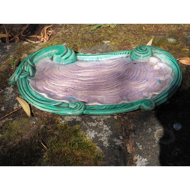 1900 French Majolica Art Nouveau Large Turquoise and Purple Oyster Shaped Dish or Tray For Sale - Image 9 of 11