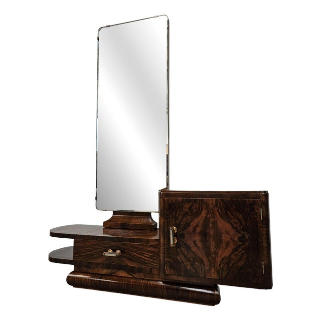 Art Deco Walnut Dressing Table with Mirror, 1940 For Sale