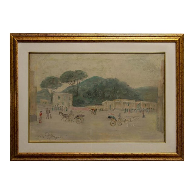 Luigi De Angelis, Carriages at Ischia, Original Oil Painting on Panel, 1956 For Sale