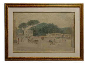 Luigi De Angelis, Carriages at Ischia, Original Oil Painting on Panel, 1956