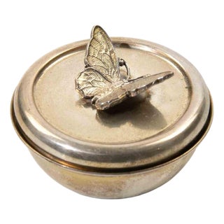 Vintage Silver-Tone Butterfly Lidded Bowl, Italy, 1970s For Sale