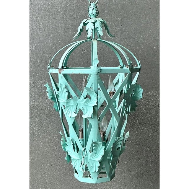 Vintage Painted Metal Hanging Lantern For Sale - Image 9 of 12