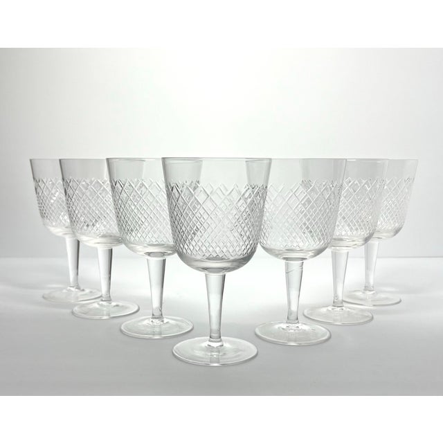1950s Vintage Mid-century 7 Wine or Water Glasses Criss-Cross X Fishnet Cuts Excellent condition. No chips, cracks, or...