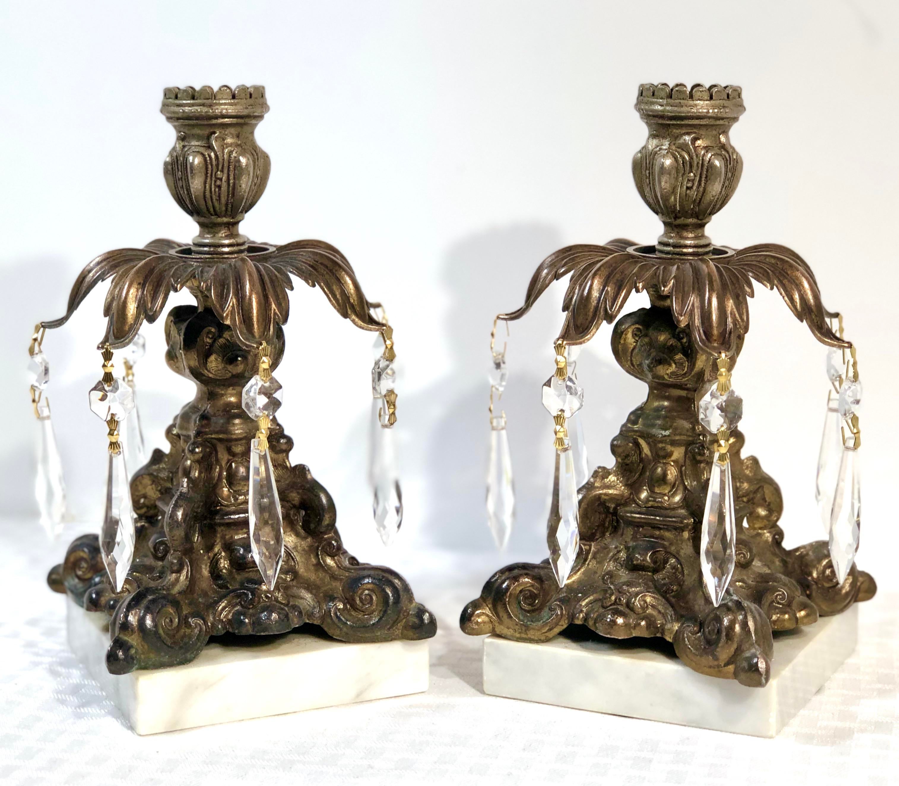 Home Decor Candles Holders Vintage Hollywood Regency Marble And Brass Candlestick Holders Marble Base Glass Prims 10 12 Inch Tall Made In Italy
