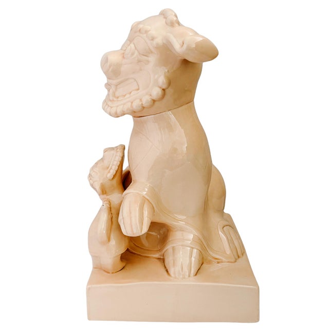 Ceramic Large Scale Vintage Monochrome Blush Pink Glazed Ceramic Foo Dogs - A Pair For Sale - Image 7 of 17