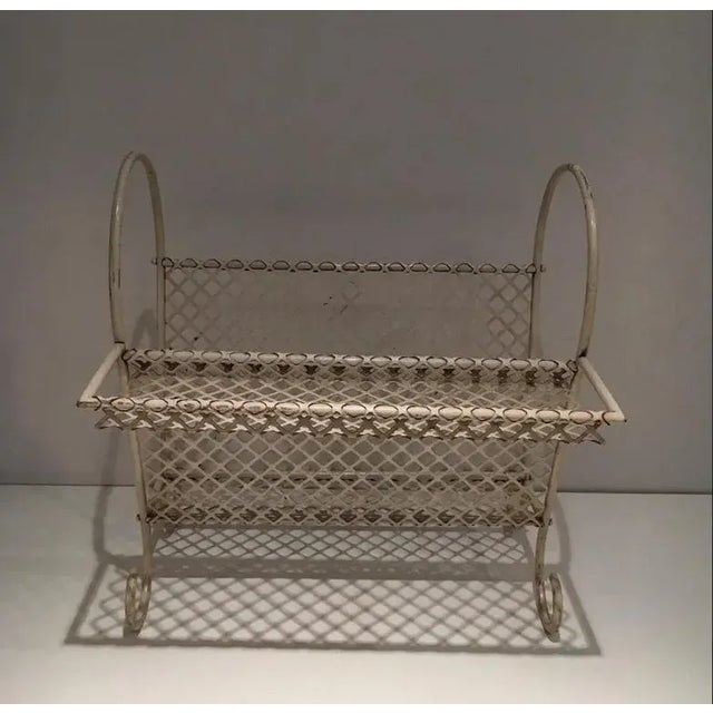 1950s 1950s French White Lacquered Et Perforated Magazine Rack in the Style of Mathieu For Sale - Image 5 of 12