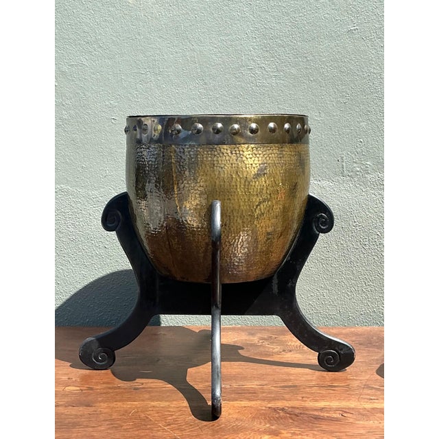 Rustic Vintage Hammered Brass Drum Table For Sale - Image 3 of 18