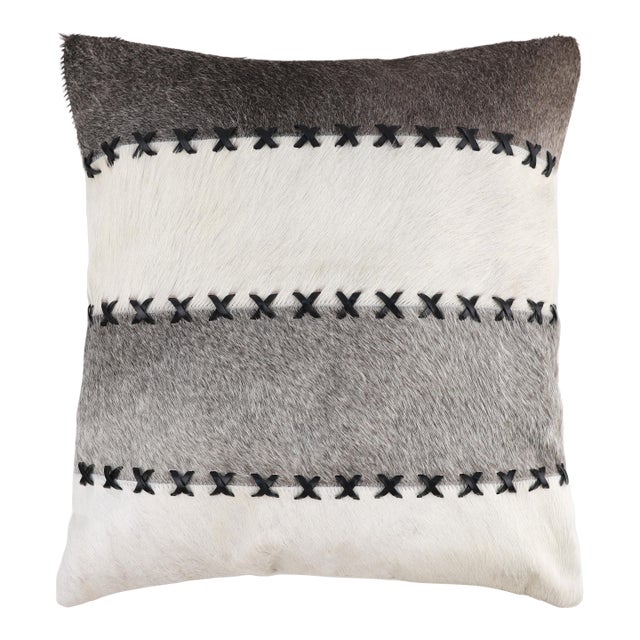 Luxury Striped Genuine Hair-on Cowhide Pillow 18x18 | Handmade For Sale