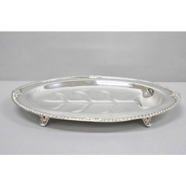 Vintage English Sheffield Silver Plated Meat Cutlery Oval Serving Platter Tray. Circa Mid 20th Century. Measurements: 1.5"...