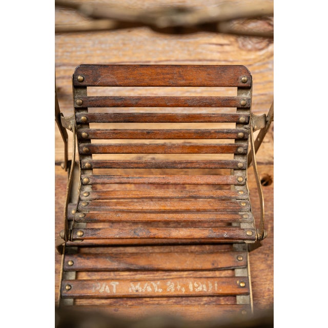 Antique Brass and Wood Folding Four-Passenger Lawn Glider Swing Salesman Sample For Sale - Image 12 of 13