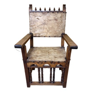 17th Century Baroque Oak/Leather Armchair For Sale