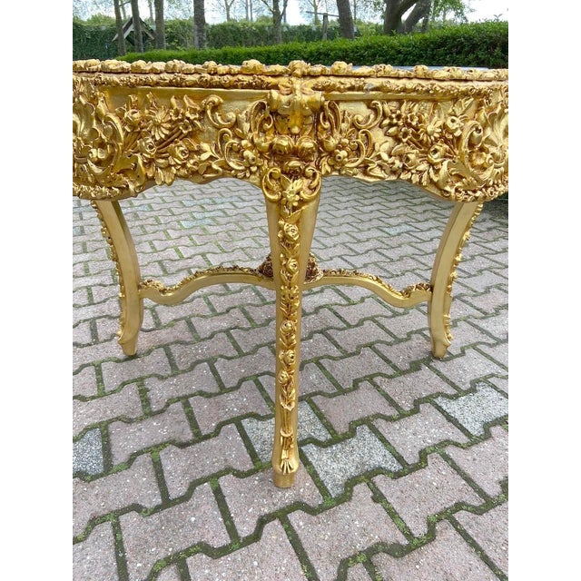 1970s 1970s Italian Baroque Gold Marble Leather Dining Set 5Pc For Sale - Image 5 of 18