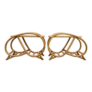 20th Century Bamboo and Rattan Pretzel Side Tables | Attributed to Beverly Hills Rattan - a Pair For Sale