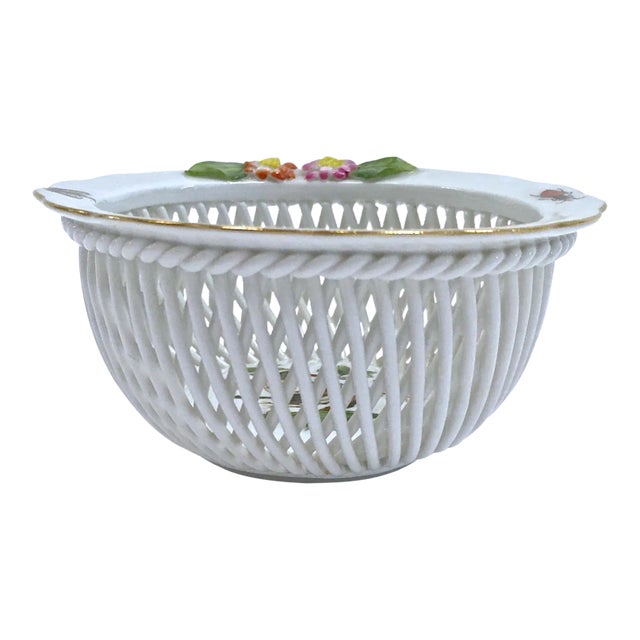 Vintage Herend Widbird & Butterfly Basket Dish For Sale