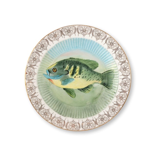 Early 20th Century Vintage Transferware Fish Plates W/22k Gold Trim - Set of 4 For Sale - Image 5 of 6