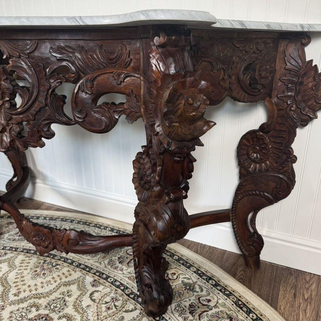 Late 20th Century Hand-Carved Rococo Revival Marble Console & Mirror For Sale In Salt Lake City - Image 6 of 17