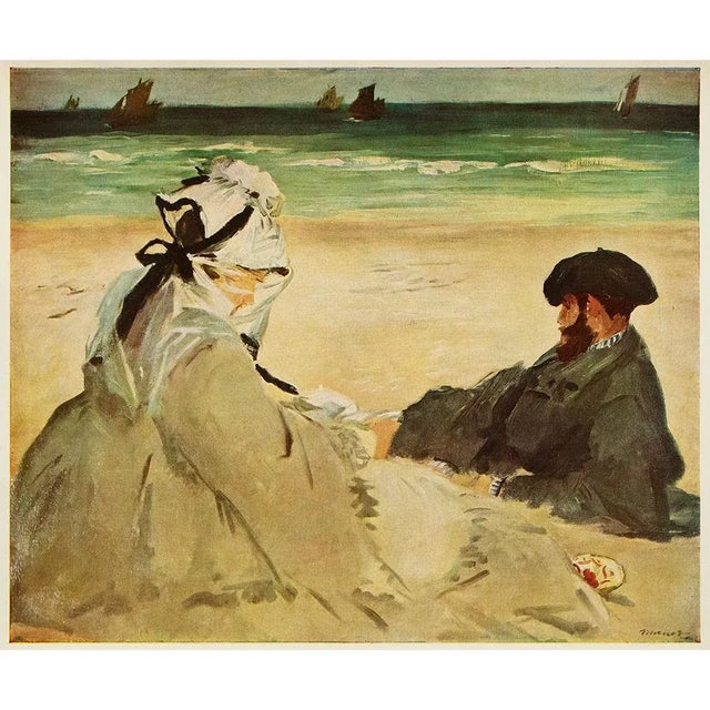 Circa 1950s After Manet "On the Beach" Vintage Full Color Impressionist Print For Sale In Dallas - Image 6 of 6