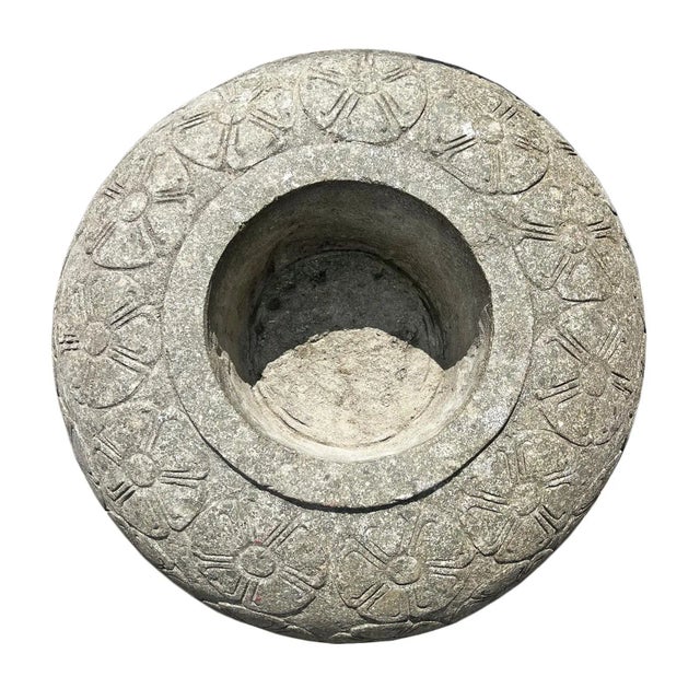 Boho Chic Vintage Java Stone Flower Pot For Sale - Image 3 of 4