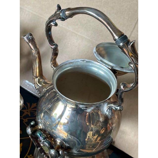 Mid 20th Century Birmingham Silver Co Silver Plate Tea Set Coffee Service Kettle on Stand Teapot - 6 pcs For Sale - Image 9 of 12