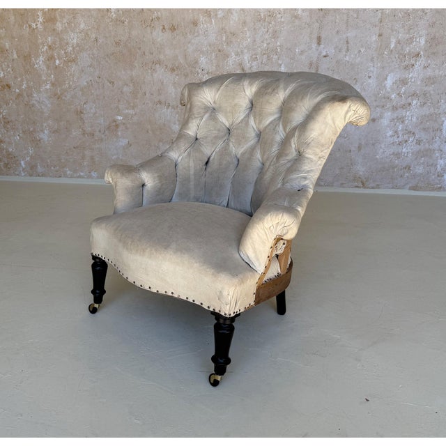 Pair of Small Scale French Napoleon III Armchairs With Diamond Tufting For Sale In New York - Image 6 of 12