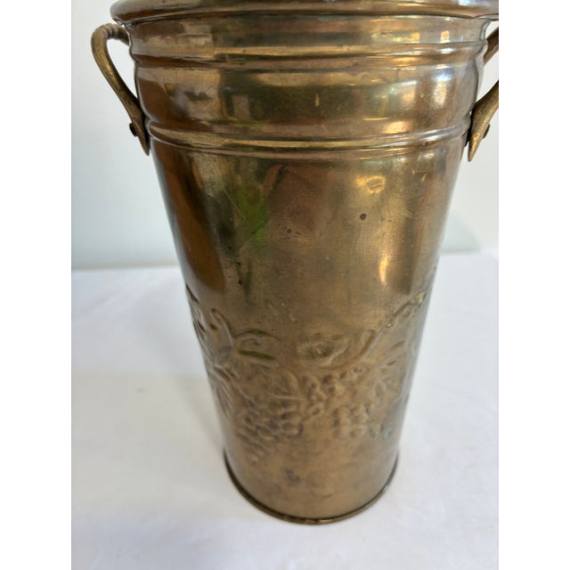 Mid-Century Modern Vintage Embossed Grapevine Solid Brass Vase With Handles For Sale - Image 3 of 10