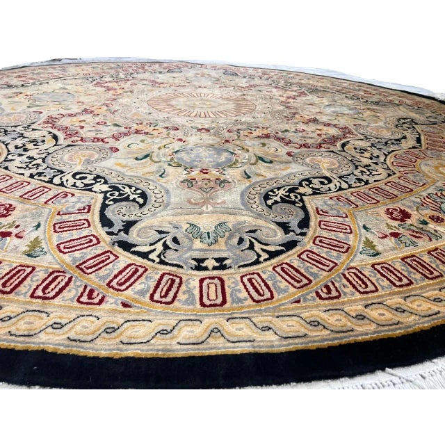 2020s 2020s Beige Color Fine Hand Knotted Savonnerie Round Rug For Sale - Image 5 of 10