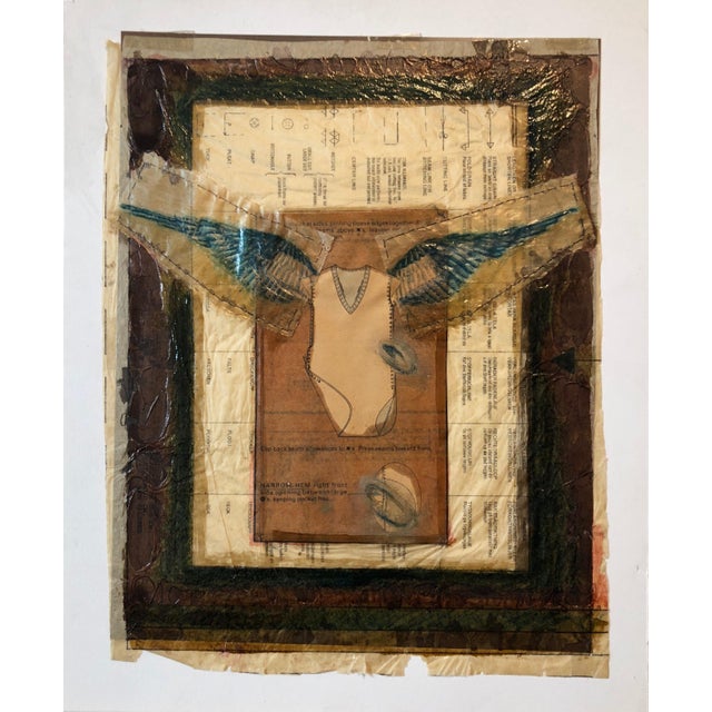 Sculpture Materials Unknown, Angel Wings Mixed Media Collage Painting Assemblage Piece Stitched and Sewn For Sale - Image 7 of 8
