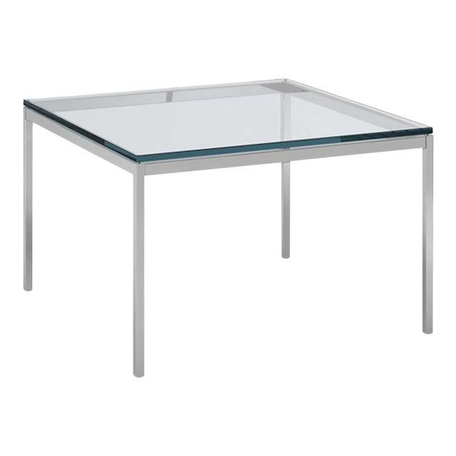 Florence Knoll 23-Inch Square Coffee Table With Satin Chrome Base and Glass Top For Sale