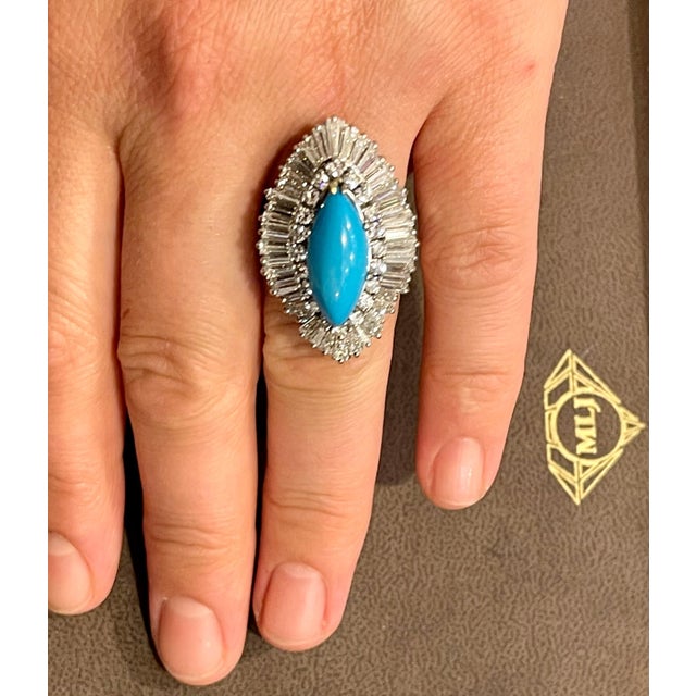 Vintage Natural Marquise Sleeping Beauty Turquoise Ring Set with Diamonds, Platinum 15 Gm Approximately 8 Ct of Sleeping...