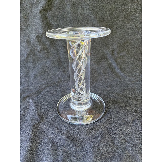 Vintage Simon Pierce Hand Blown Pillar Air Twist Candle Holder Pedestal For Sale - Image 12 of 14
