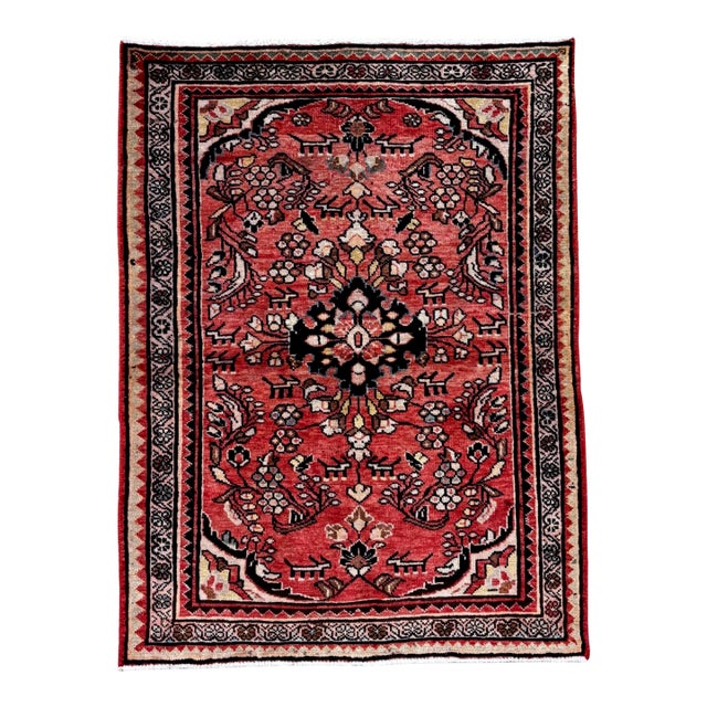 Antique Persian Hamadan Hand-Knotted Rug 3'6" X 4'10" For Sale