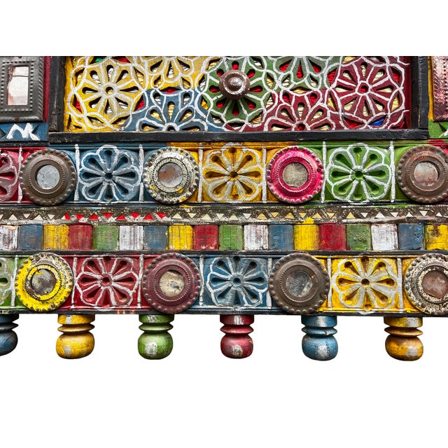 Wood Vintage 1950 Indian Boho Colorful Damchiya Chest For Sale - Image 7 of 9