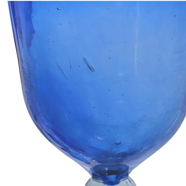 Late 20th Century Mexican Hand-Blown Cobalt Blue Wine Goblets With Aqua Stems 8" - Set of Six For Sale - Image 12 of 15
