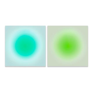 Contemporary Art Prints Sun Diptych "Sun Teal + Green" 48x24 by Angela Cameron For Sale