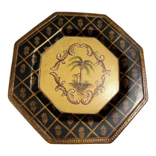 Vintage Decorative Plate With Palm Tree Accents For Sale