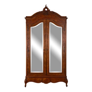 1890s American Walnut Two Door Mirrored Armoire For Sale