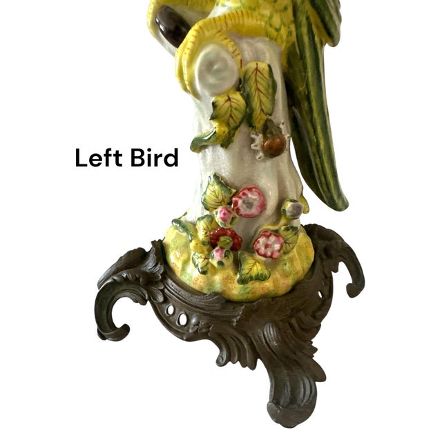 Green Early 20th Century Painted Chinoiserie Style Porcelain and Bronze Ormolu Fitted Parrot Table Lamps - A Pair For Sale - Image 8 of 11