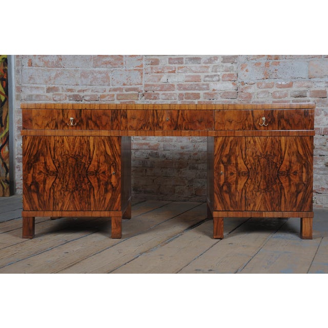 Czech Art Deco Writing Desk in Mahogany, Walnut, Brass and Beech, 1920s For Sale - Image 11 of 18