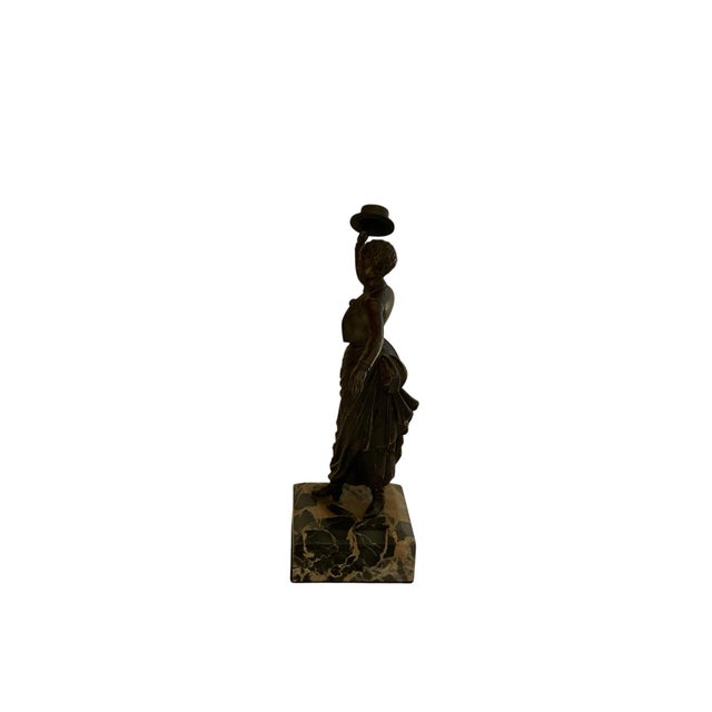 Art Deco Victorian Style Stage Girl Dancer Bronze Figurine Marble Base Good used condition. Missing Cane or Umbrella....
