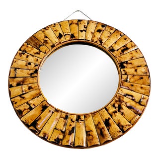 1970s Tortoise Shell Style Bamboo Wall Mirror For Sale