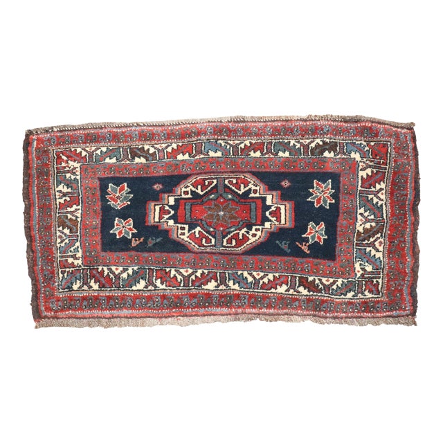 Antique Zabihi Collection Navy Persian Veramin Mini Rug For Sale