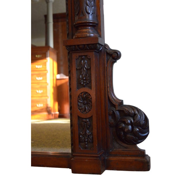 Antique English Oak Mirror with Carved Details, 1880 For Sale - Image 3 of 18
