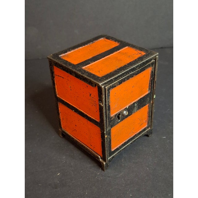 Late 19th Century Antique 1880s Cast Iron Two Panel Door Safe Bank Orange Black Peirce Collection For Sale - Image 5 of 10