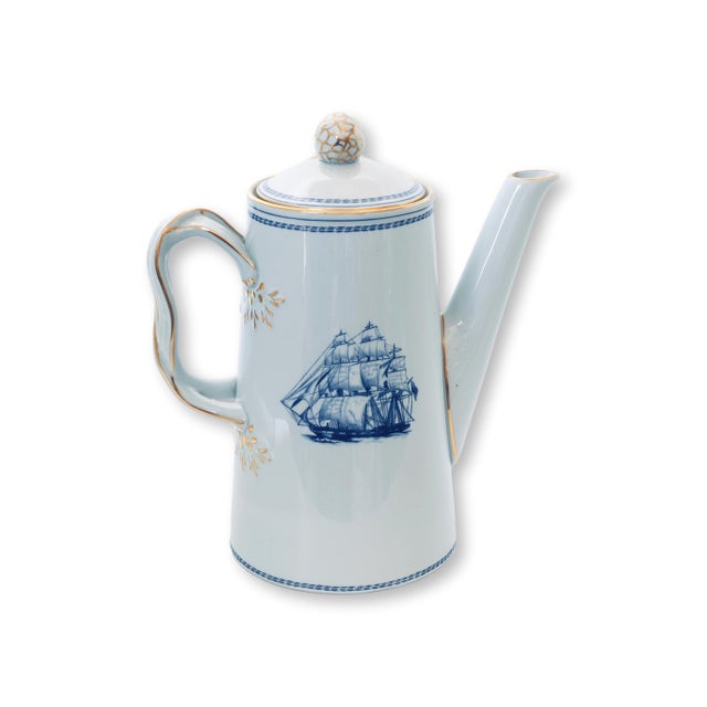 Mid 20th Century Mid 20th Century Nautical Spode Clipper Ship Tradewind Blue Coffee Pot For Sale - Image 5 of 7