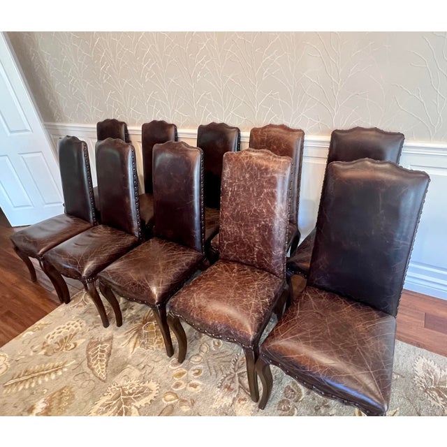 Pottery Barn Calais Distressed Leather Dining Chairs Set of 10 Chairish