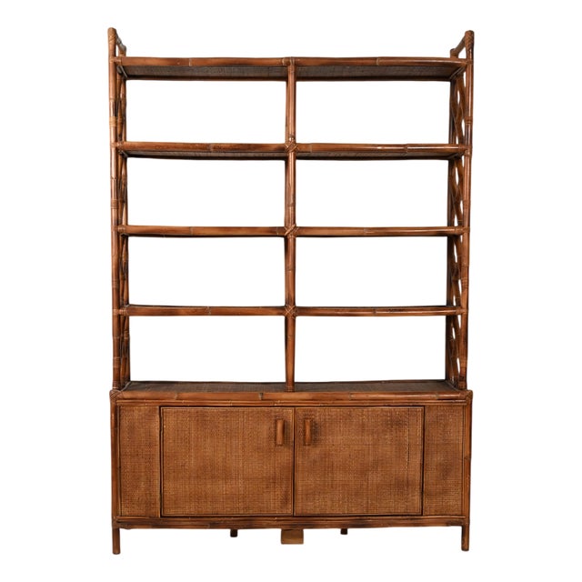 Vintage Bamboo and Rattan Bookcase, 1960s For Sale