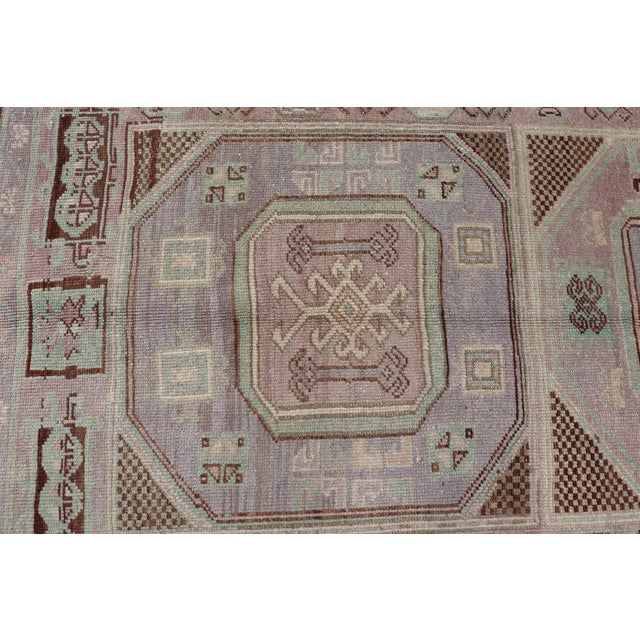 Vintage Turkish Oushak Rug With Tribal Geometric Medallions in Light Lavender For Sale - Image 11 of 16