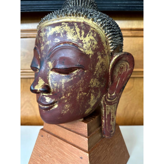Antique Burmese Lacquer and Gilt Buddha Head Sculpture For Sale - Image 12 of 18