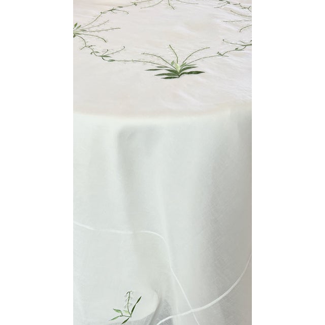 English 70" Sq. Embroidered Organdy Lily of the Valley Tablecloth by Anke Dreschel For Sale - Image 3 of 11