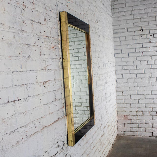Late 20th Century Modern to Art Deco Revival Wall Mirror Black & Brass Rectangular Frame For Sale - Image 14 of 18